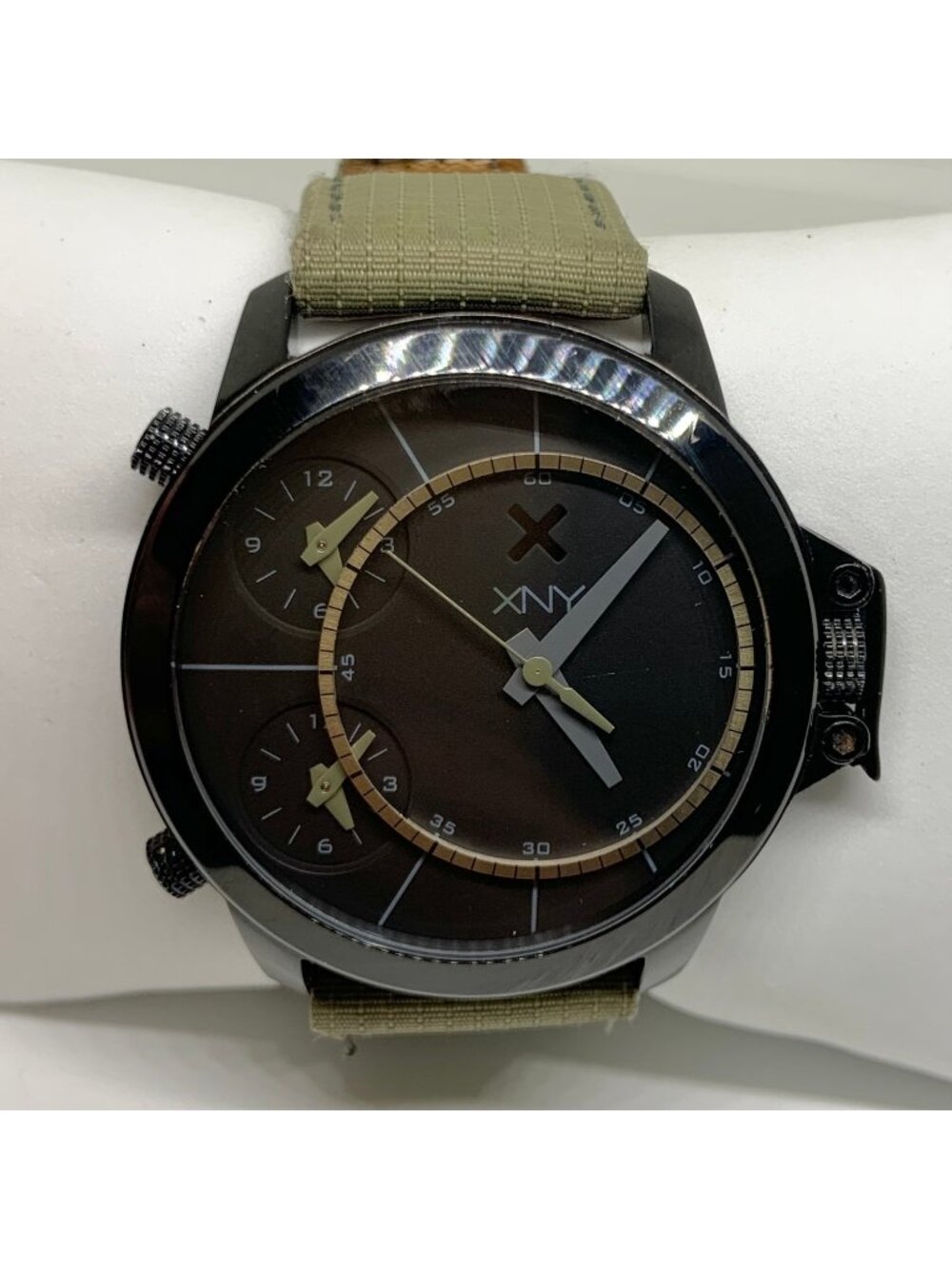 XNY Men's Time Zone watch black tone 48mm stainless steel green band running